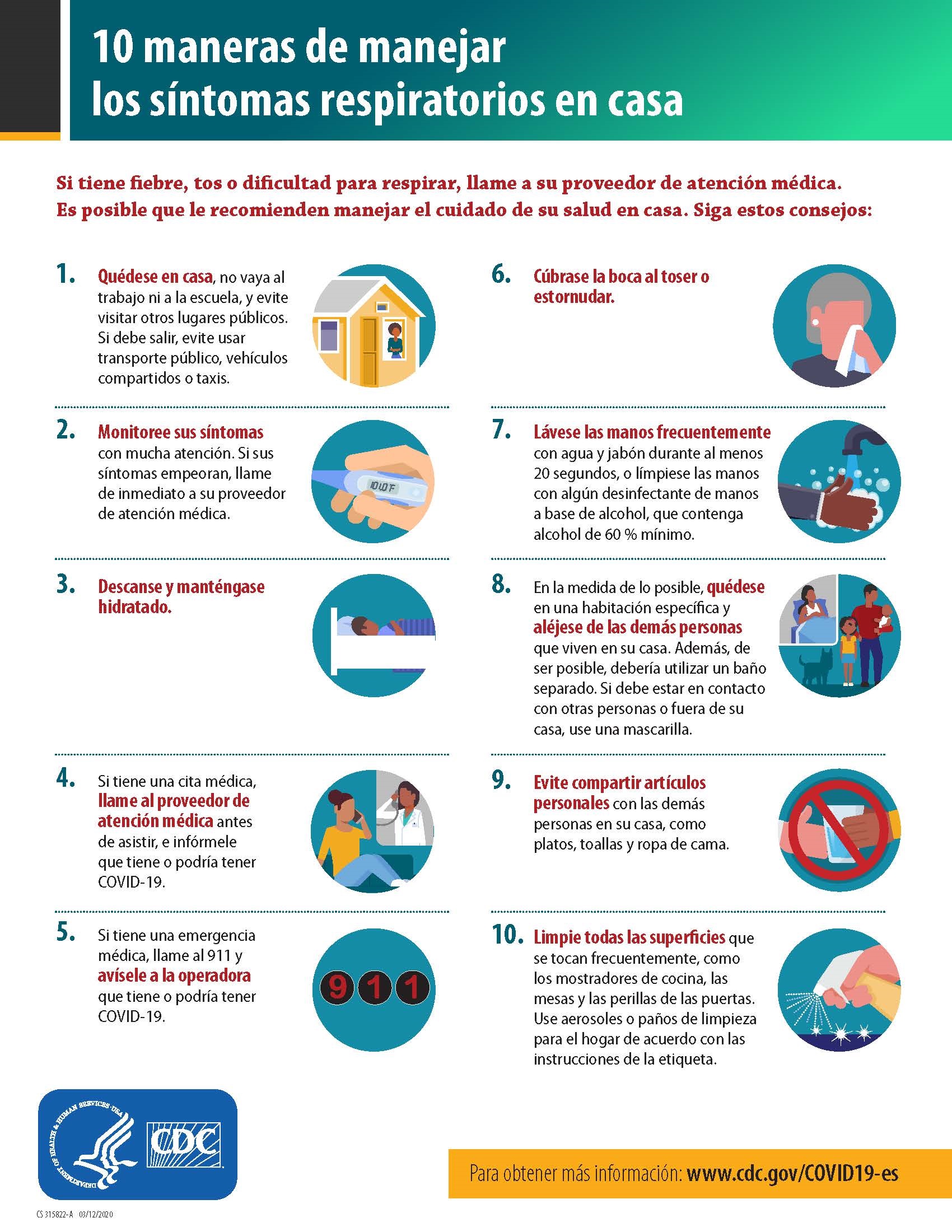 CDC: 10 maneras de manejar los síntomas respiratorios en casa
