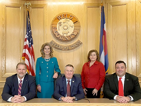 From left: Commissioners Scott James, Perry Buck, Mike Freeman, Lori Saine, and Kevin Ross