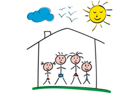 Drawing of a family in a home