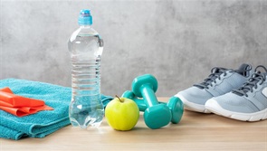 Fitness Equipment with Water and Apple