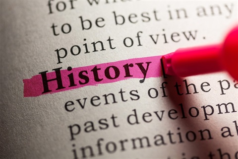 Person highlighting the word history in a dictionary.