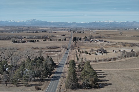 An aerial view of a portion of Weld County Road 54.