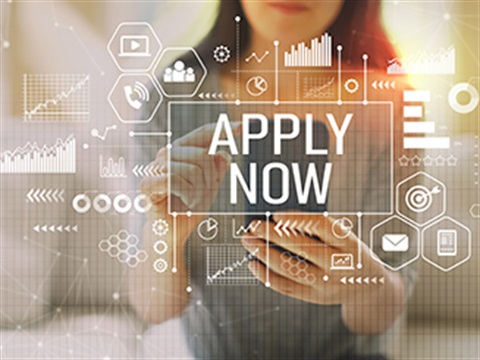 Woman holding phone. Text reads: Apply Now