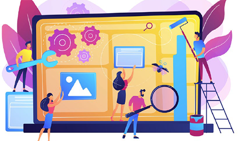 Colorful graphic of a computer