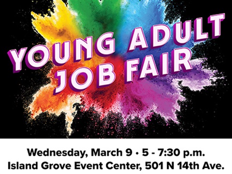 Graphic for the young adult job fair. Text reads 
