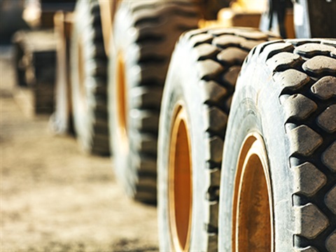 A tire on construction equipment