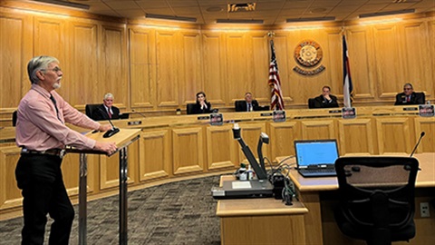 Jay McDonald speaking to the Board of Commissioners.