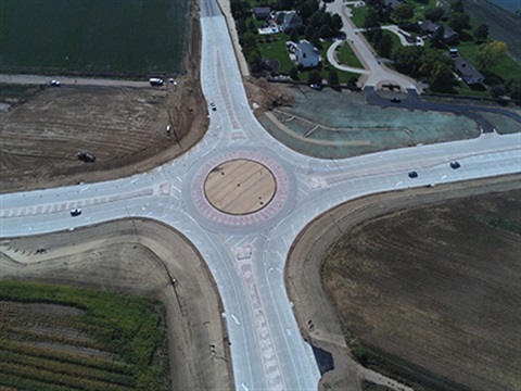 An aerial view of the roundabout at 35th Ave. and O St.