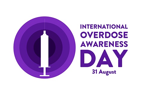 A syringe icon next to the words International Overdose Awareness Day. 31 August.