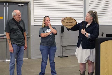 From right to left: Karina Amaya Ragland, Workforce Director for ESWC; Holly Bernhardt; and Ted Long.