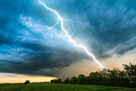A lightning strike in the sky.