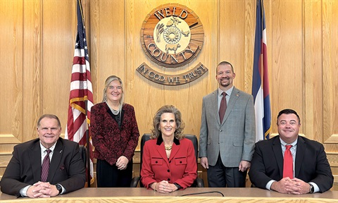 The Weld County Board of Commissioners in the Centennial Hearing Room.
