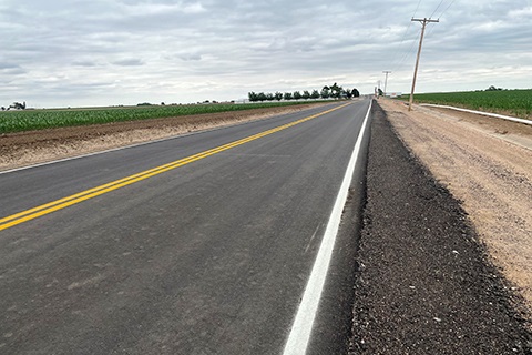 A paved portion of Weld County Road 80 near WCR 37, completed in 2022.